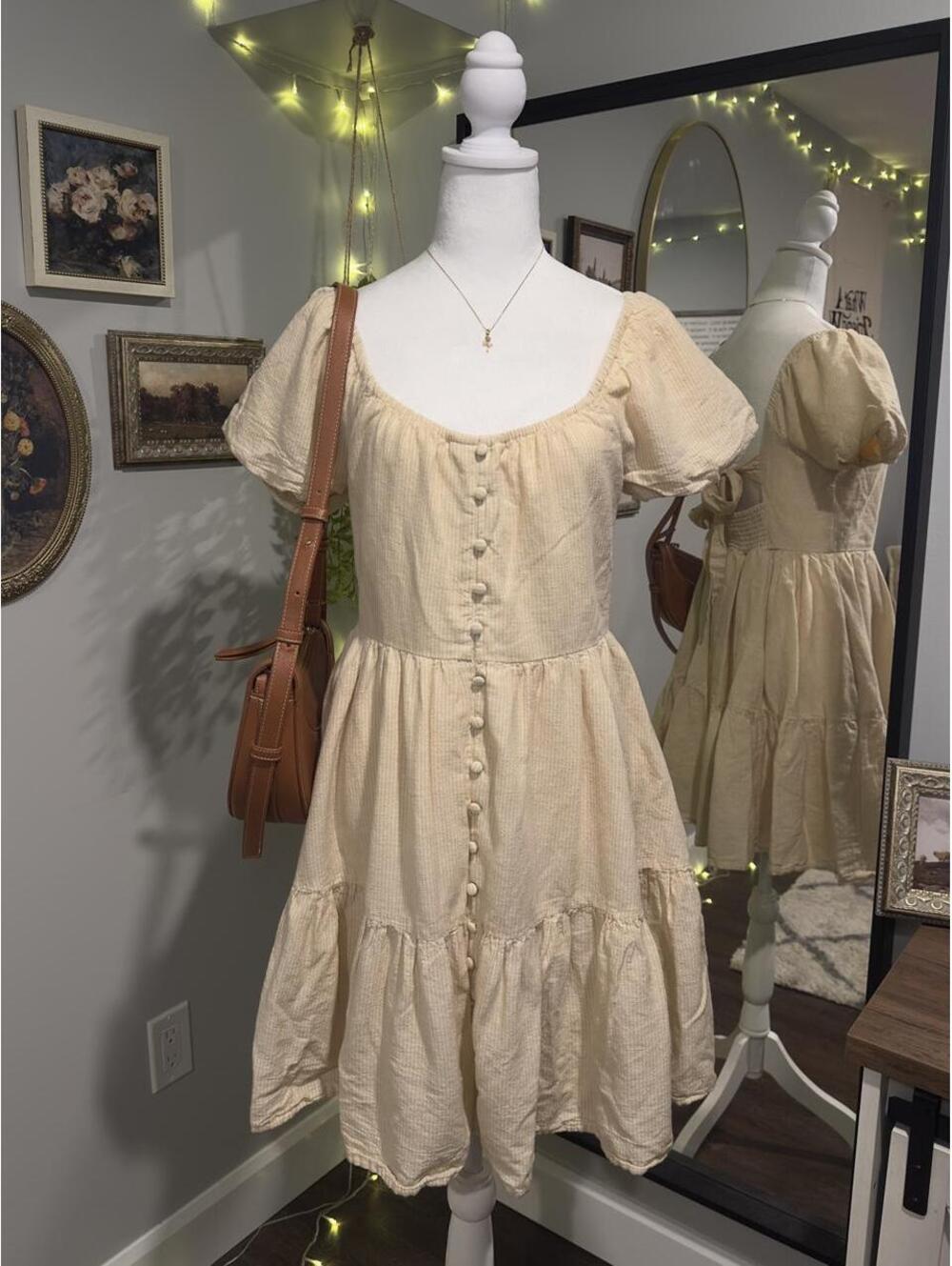 American Eagle Cream Linen Blend Cottage Dress 🤍 - Picture 3 of 8